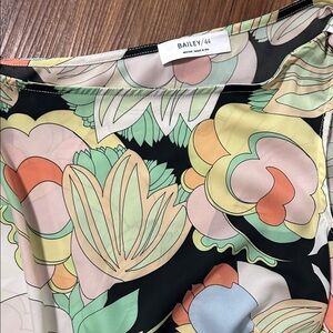 Bailey 44 Black Floral Silk Blouse with Pastel Blooms